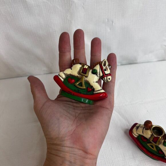 Holiday Memories Rocking Horse Candle Holders Set of 2 in Box Vintage Christmas - Picture 5 of 7